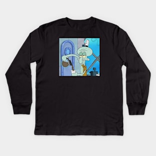 sad squidward, morning coffee Kids Long Sleeve T-Shirt